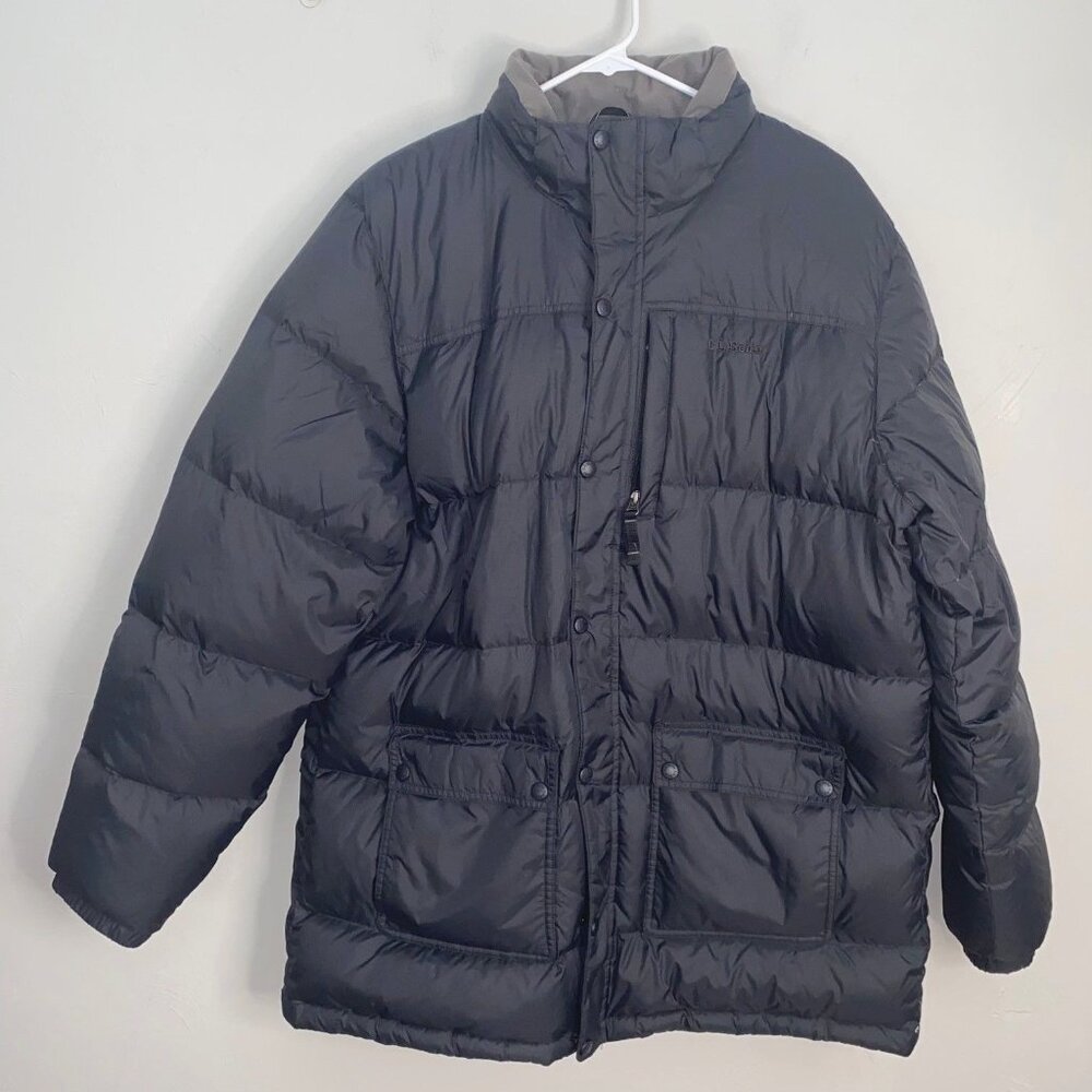 L L Bean Down Puffer Mountain Coat XX-Large Black  80% down hoodie full zip pock